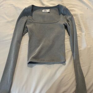 Hollister gray ribbed fitted long sleeve crop top XXS